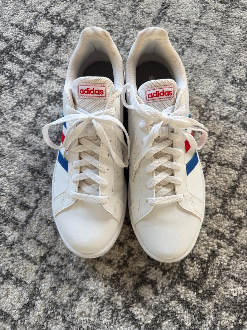 adidas Men’s White Sneakers with Blue & Red Stripes